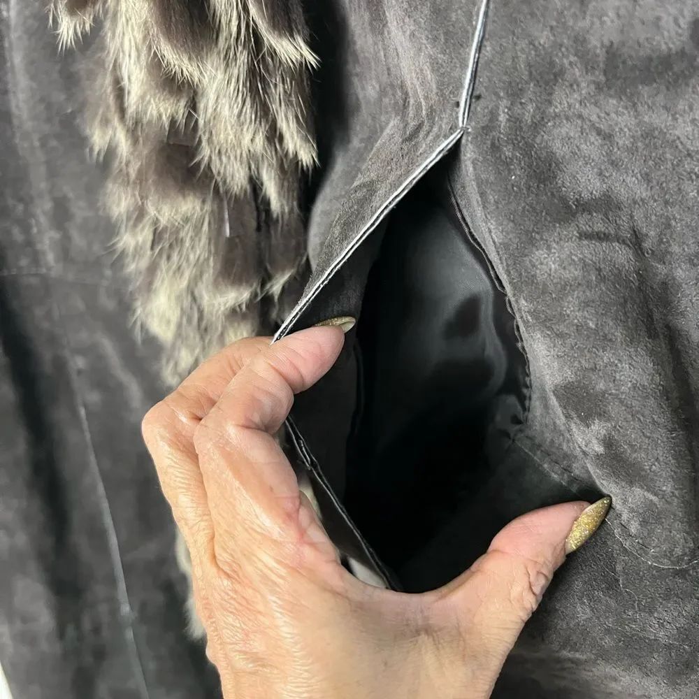 Raffaelo Leather Suede Coat with Fur Trim - Picture 6 of 15